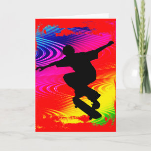Skateboarding on Rainbow Grunge Card