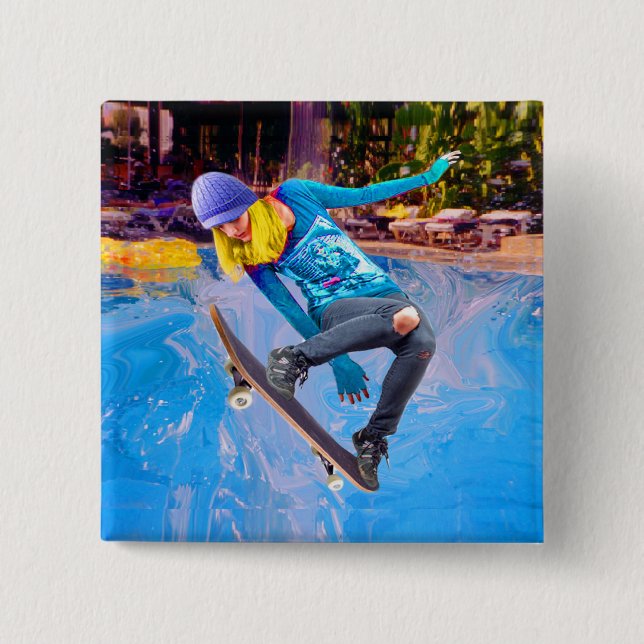 Skateboarding on Water 15 Cm Square Badge (Front)