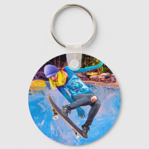 Skateboarding on Water Key Ring