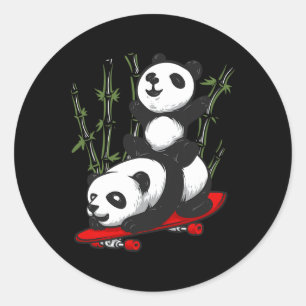 Skateboarding Panda Bear Wild Funny Panda Skateboa Classic Round Sticker