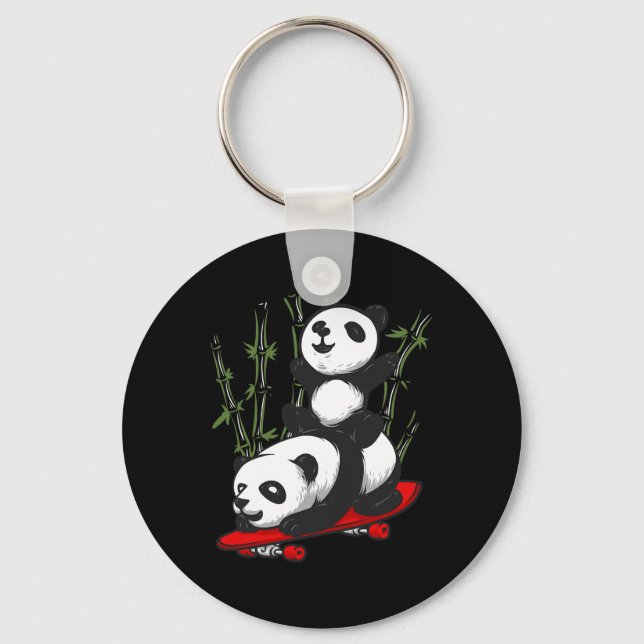 Skateboarding Panda Bear Wild Funny Panda Skateboa Key Ring (Front)