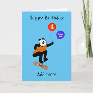 Skateboarding Panda Four Years Old Birthday Card