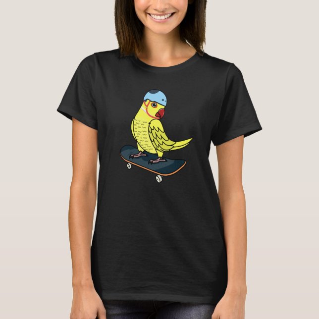 Skateboarding Parrot I Yellow Indian Ringneck T-Shirt (Front)