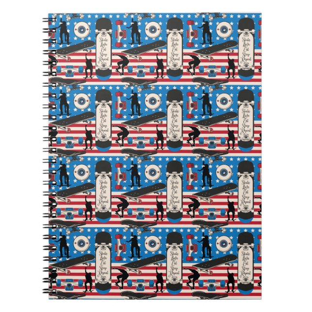 Skateboarding Patriotic USA Skateboarder Notebook (Front)