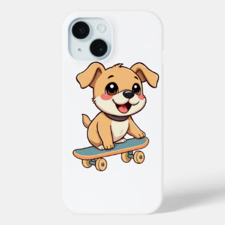 Skateboarding Puppy 🛹 Cute Dog Cartoon T-Shirt De iPhone 15 Case