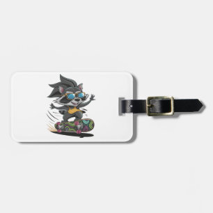 Skateboarding racoon luggage tag