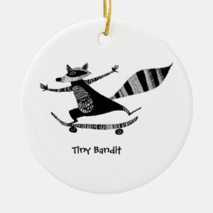 Skateboarding Racoon – Whimsical Racoon Animal Ceramic Tree Decoration