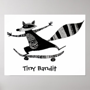 Skateboarding Racoon – Whimsical Racoon Animal Poster