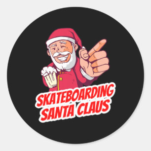 Skateboarding Santa Claus Christmas Holiday Skateb Classic Round Sticker