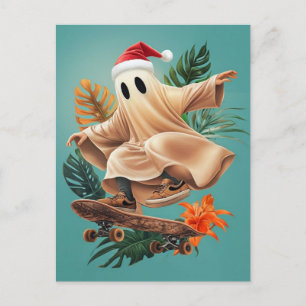 Skateboarding Santa Ghost Postcard