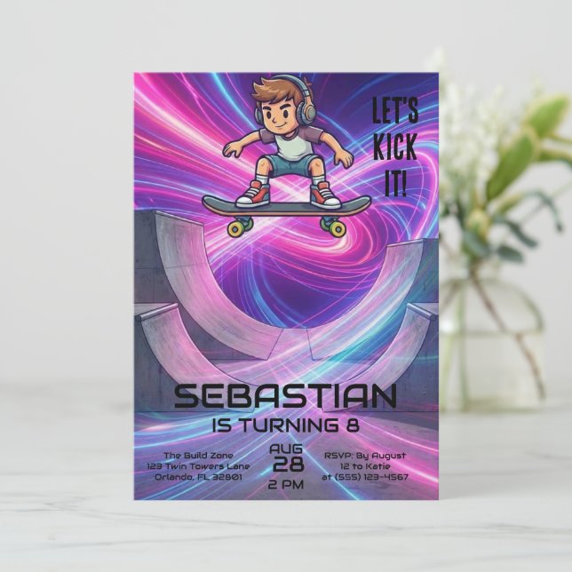 Skateboarding | Skater Birthday Party Invitation (Standing Front)