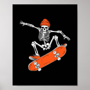 Skateboarding Skeleton Riding Skateboard Halloween Poster