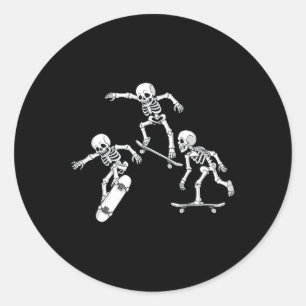 Skateboarding Skeletons Halloween Skater Boys Kids Classic Round Sticker
