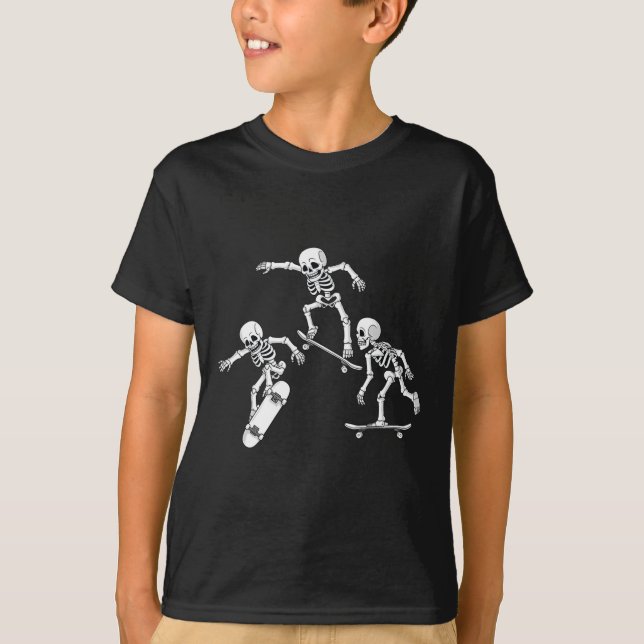Skateboarding Skeletons Halloween Skater Boys Kids T-Shirt (Front)