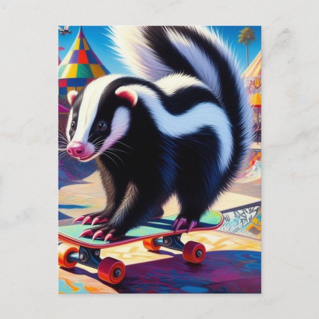 Skateboarding Skunk Postcard (Front)