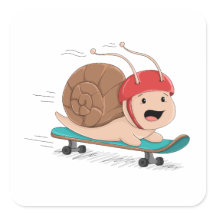 Skateboarding Snail Cartoon Sticker