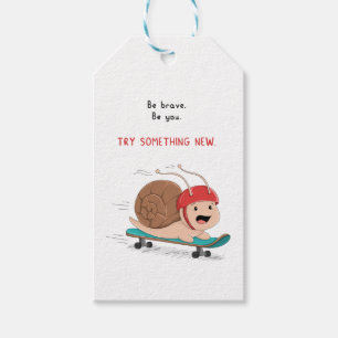 Skateboarding Snail Cartoon Sticker Gift Tags
