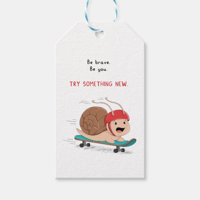 Skateboarding Snail Cartoon Sticker Gift Tags (Front)
