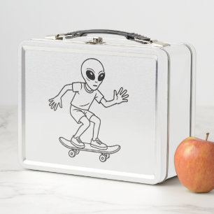 Skateboarding Space Alien Metal Lunch Box