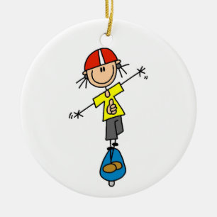 Skateboarding Stick Figure Ceramic Tree Decoration