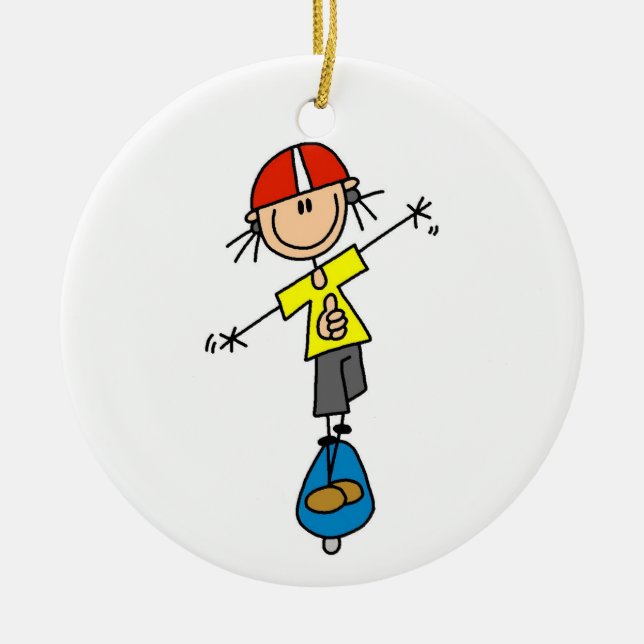 Skateboarding Stick Figure Ceramic Tree Decoration (Front)
