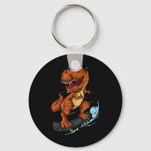 Skateboarding T-rex - Cute Trex Dinosaur Skateboar Key Ring
