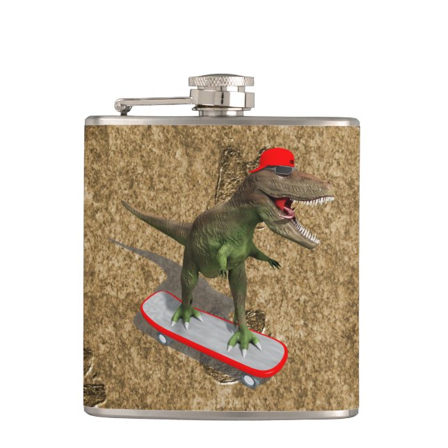 Skateboarding T-Rex Hip Flask (Front)