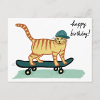 Skateboarding Tabby Cat HAPPY BIRTHDAY