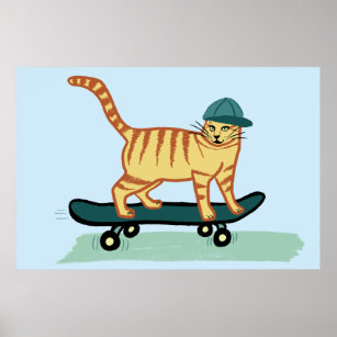 Skateboarding Tabby Cat Poster