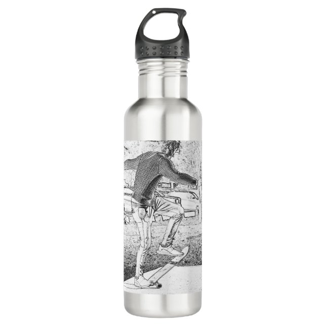 Skateboarding Trickster Sketch  710 Ml Water Bottle (Front)