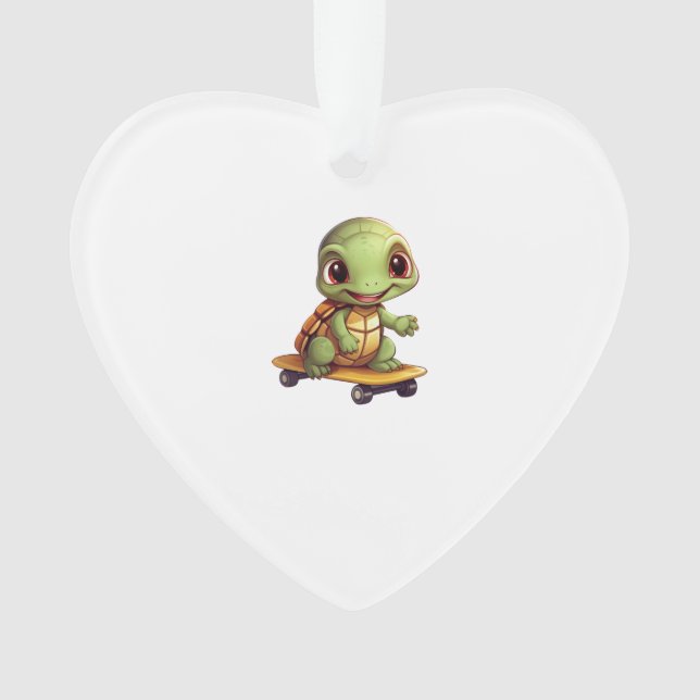Skateboarding Turtle, Athletic Animal Design Ornament (Front)