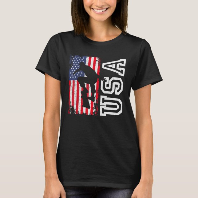 Skateboarding Usa Flag 4th Of July Patriotic Ameri T-Shirt (Front)