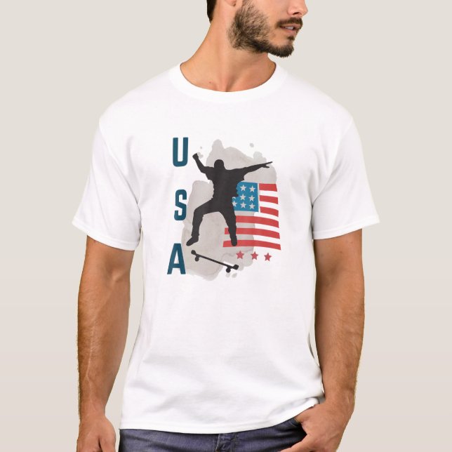 Skateboarding USA Support The Team T USA Flag Drea T-Shirt (Front)