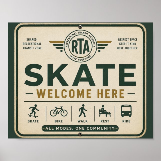 Skateboarding Welcome Sign Vintage Community (Front)