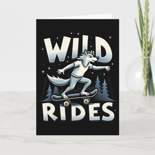Skateboarding Wolf Spirit Animal Wolf Wild Rides  Card (Front)