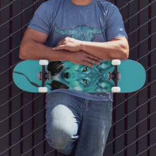 Skateboards+Wolf+Animal+Watercolor+green+blue+mode Skateboard