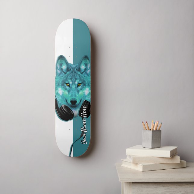Skateboards+Wolf+Custom name+template+personalised Skateboard (Wall Art)