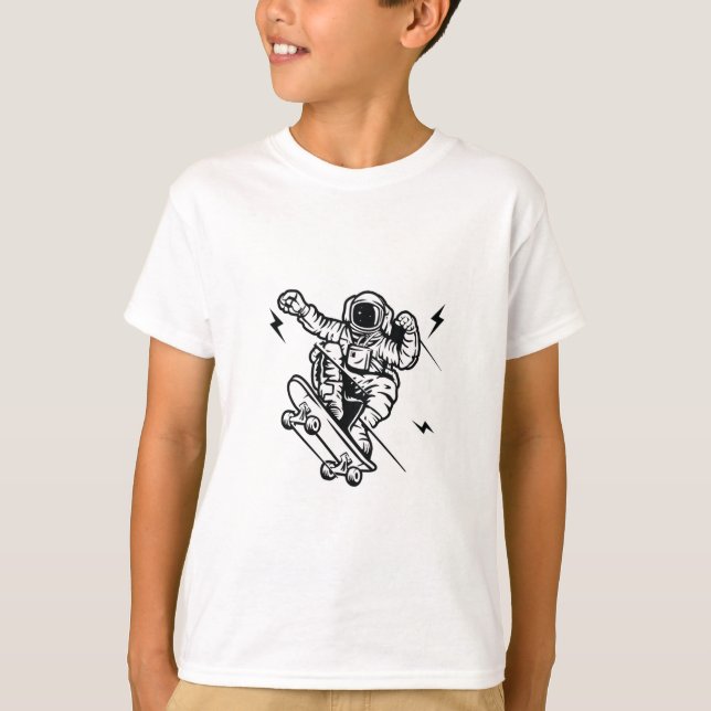 Skater Astronaut Black Line Art Tee (Front)