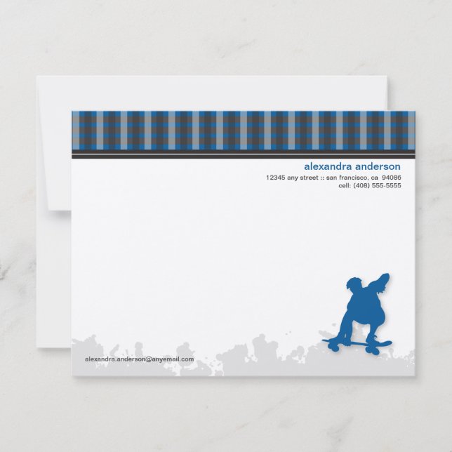 Skater Boy Customised Flat Note Cards (blue) (Front)