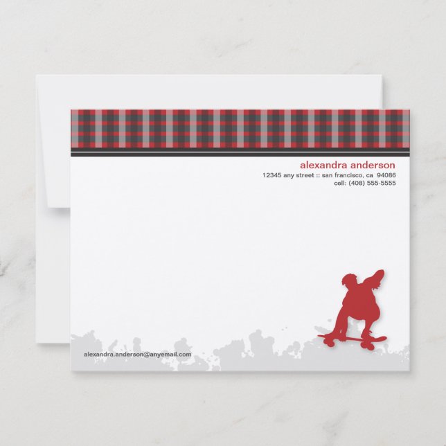 Skater Boy Customised Flat Note Cards (red) (Front)