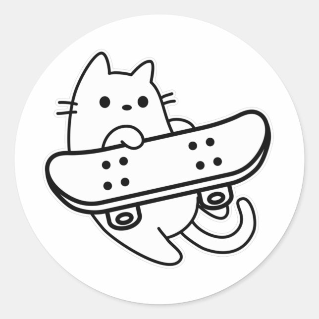 Skater Cat with Skateboard Classic Round Sticker (Front)