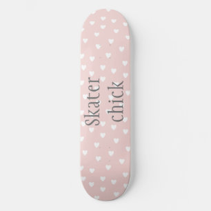 Skater Chick Blush Pink with White Hearts Girls Skateboard