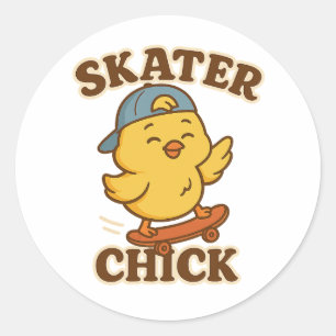Skater Chick – Cute Street Style Tee Classic Round Sticker