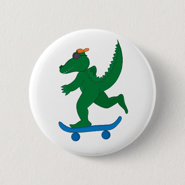 Skater Crocodile 6 Cm Round Badge (Front)