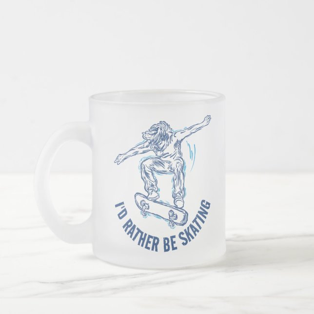 Skater Doing Mid-Air, Rather Be Skating Frosted Glass Coffee Mug (Left)