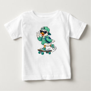 Skater Duck T-Shirt, Cool Duck Riding Skateboard T Baby T-Shirt