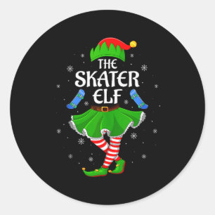 Skater Elf Christmas Family Girls Women Elf Squad Classic Round Sticker
