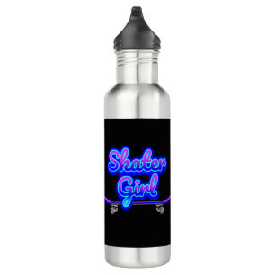 Skater Girl Blue Mauve Graffiti Glow Skateboard 710 Ml Water Bottle