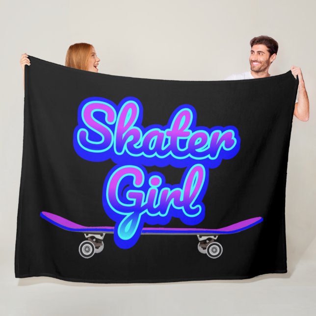 Skater Girl Blue Mauve Graffiti Glow Skateboard    Fleece Blanket (In Situ)
