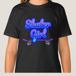 Skater Girl Blue Mauve Graffiti Glow Skateboard T- T-Shirt